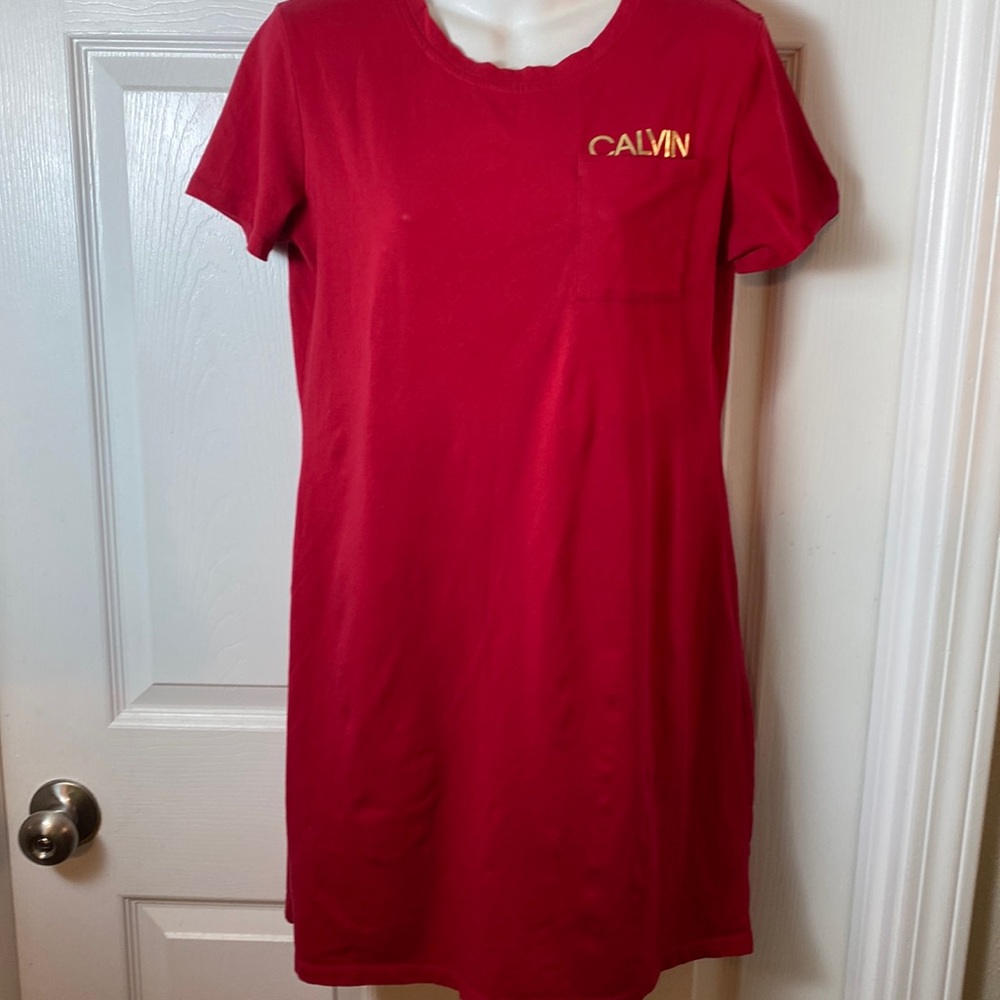 Calvin Klein Logo T-shirt Dress Red and Gold Medium